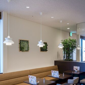 Louis Poulsen Doo-Wop hanglamp, verlichting, Donker grijs en wit