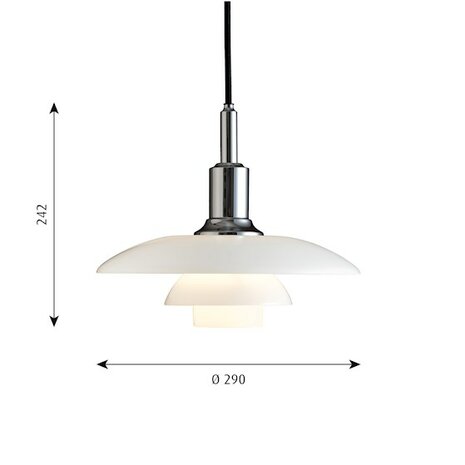 Louis Poulsen PH3/2 hanglamp, verlichting, hoogglans chroom of zwart