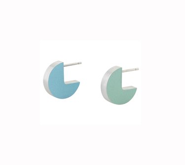 CLIC Blauw/groene Oorbellen O34B, aluminium design oorbellen blauw en groen
