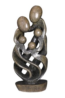 Speksteen beeld familie bruin modern in huis. Moderne kunst uit steen voor thuis met familie 5 personen, gezin en vrienden.