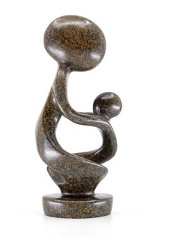 Stenen beeld moeder en kind 16 cm hoog, bruin