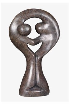 Stenen beeld standing lover familie twee personen 16 cm hoog, bruin