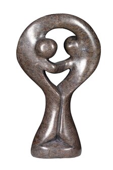 Stenen beeld standing lover familie twee personen 16 cm hoog, bruin