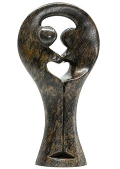 Stenen beeld standing lover familie twee personen 20 cm hoog, bruin