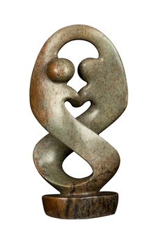 Stenen beeld twisted familie lover twee personen 26 cm hoog, groen, grijs