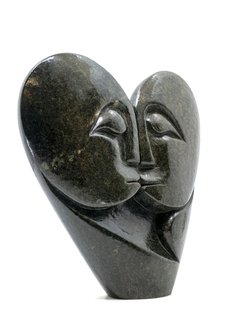 Stenen beeld heart lover 2 personen, 23 cm hoog, groen