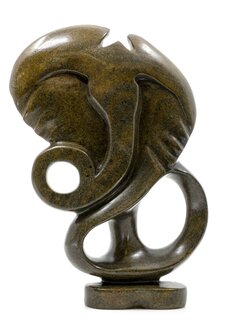Stenen beeld olifant abstract 1 dier, 26 cm hoog, bruin