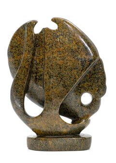 Stenen beeld olifant abstract, 21 cm hoog 1 dier, bruin leopard