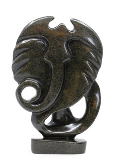Stenen beeld olifant abstract 1 dier, 21 cm hoog, groen