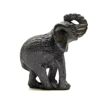 Stenen beeld olifant ruw 1 dier, 7 cm hoog, zwart