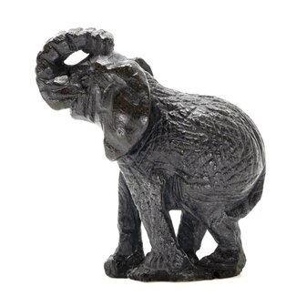 Stenen beeld olifant ruw 1 dier, 7 cm hoog, zwart