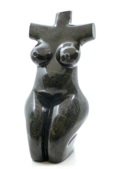 Stenen beeld torso knielend 1 persoon, 37 cm hoog, groen