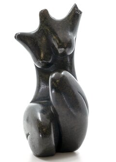 Stenen beeld torso knielend 1 persoon, 21 cm hoog, zwart