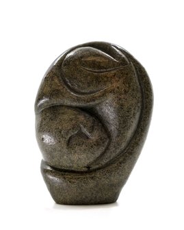 Stenen beeld embryo glad 1 persoon, 9 cm hoog, bruin