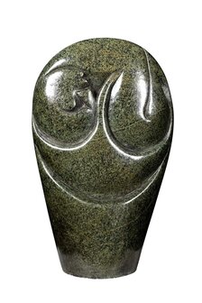 Stenen beeld embryo, baby, pasgeborene 1 persoon, 25 cm hoog, groen