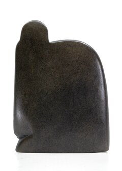 Stenen beeld olifant met baby abstract 1 dier, 14 cm hoog, zwart