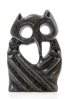 Stenen beeld uil abstract 1 dier, 17 cm hoog, zwart