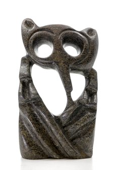 Stenen beeld uil abstract 1 dier, 17 cm hoog, bruin