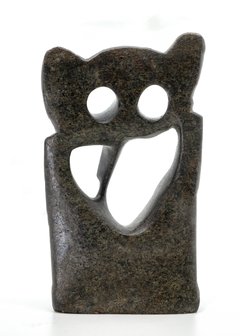 Stenen beeld uil abstract 1 dier, 17 cm hoog, bruin