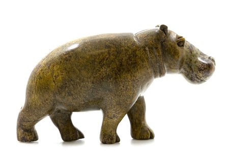 Stenen beeld nijlpaard staand 1 dier, 10 cm hoog, groen