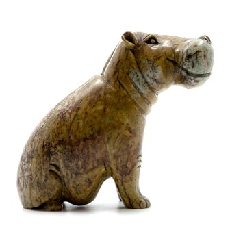 Stenen beeld nijlpaard staand 1 dier, 14 cm hoog, bruin