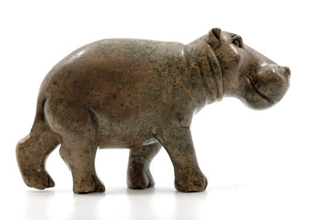 Stenen beeld nijlpaard staand 1 dier, 11 cm hoog, bruin
