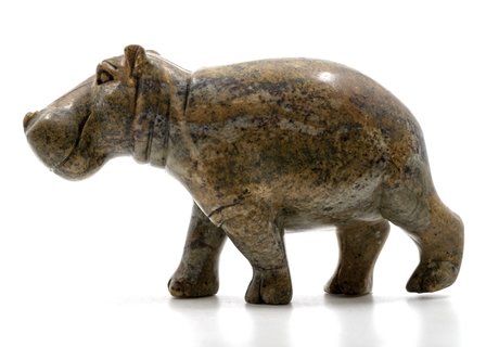 Stenen beeld nijlpaard staand 1 dier, 11 cm hoog, bruin