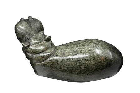 Stenen beeld nijlpaard liggend 1 dier, 10 cm hoog, zwart