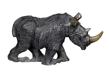 Stenen beeld neushoorn ruw speksteen 1 dier, 10 cm hoog, zwart