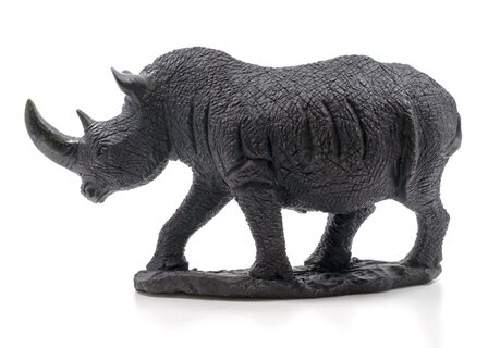 Stenen beeld neushoorn ruw 1 dier, 18 cm hoog, zwart