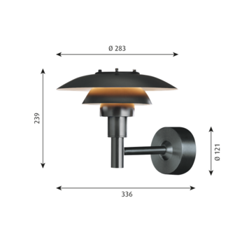 Louis Poulsen buitenlamp PH3-2&frac12; wandlamp zwart