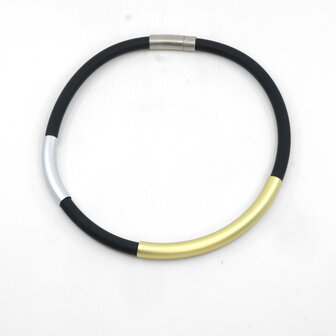 Step by Step ketting 600588, rubber ketting met aluminium staafjes groen en zilver