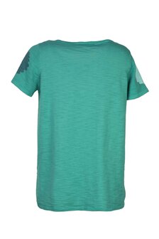 Materiaal: 100% katoen Model: korte shirt met korte mouw, loopt naar onderen iets wijder uit, ronde hals Dessin: gebreid katoen