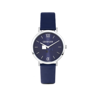 Coeur de Lion Horloge dames 7600/ /0707 Blue Sunray, Lederen horloge band. Horloge blauw dames. Coeur de Lion horloges metalen 