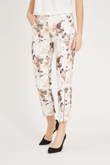 Laurie broek, model Piper Regular Cropped bloem print gebroken wit 100360-11406