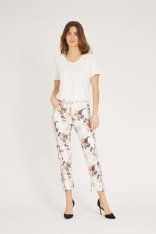 Laurie broek, model Piper Regular Cropped bloem print gebroken wit 100360-11406
