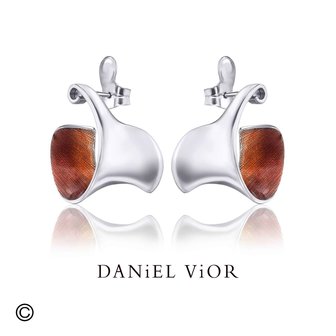 Daniel Vior Espiral oorbellen sieraden met sterling zilver oranje en rood