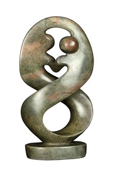 Stenen beeld twisted familie lover groen twee personen 26 cm hoog, groen