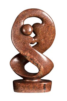 Speksteen beeld twisted lover twee personen familie 20 cm hoog, bruin en rood