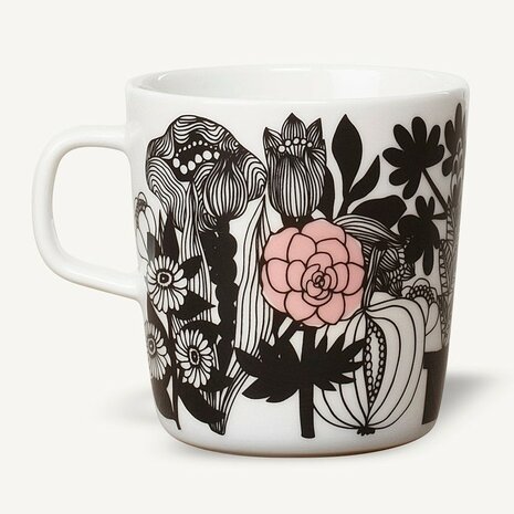 Marimekko servies Oiva beker groot wit/zwart/rose 4 dl 0674847-093