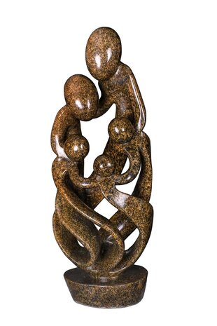 Speksteen beeld gezin 5 personen steen. Familie en geboorte kunst voor jubileum, begrafenis, overlijden. Stenen beeld van vader