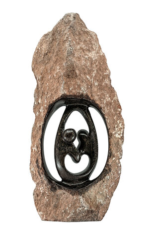 Stenen beeld ruwe lover familie 2 personen, 39 cm hoog, zwart