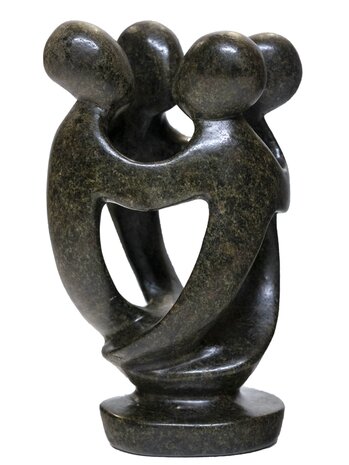 Stenen beeld groep vier personen 20 cm hoog, groen