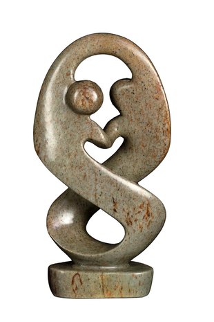 Stenen beeld twisted familie lover twee personen 26 cm hoog, groen, grijs