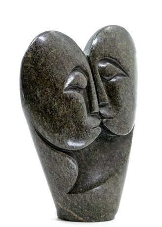 Stenen beeld heart lover 2 personen, 19 cm hoog, groen