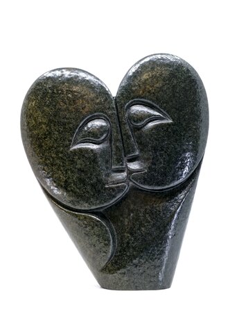 Stenen beeld heart lover 2 personen, 24 cm hoog, groen
