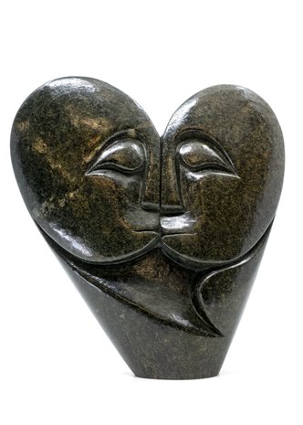 Stenen beeld heart lover 2 personen, 23 cm hoog, groen