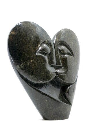 Stenen beeld heart lover 2 personen, 23 cm hoog, groen