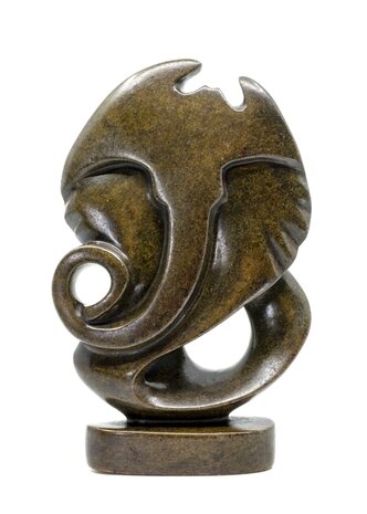 Stenen beeld olifant abstract 1 dier, 24 cm hoog, bruin