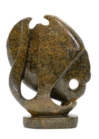 Stenen beeld olifant abstract, 21 cm hoog 1 dier, bruin leopard